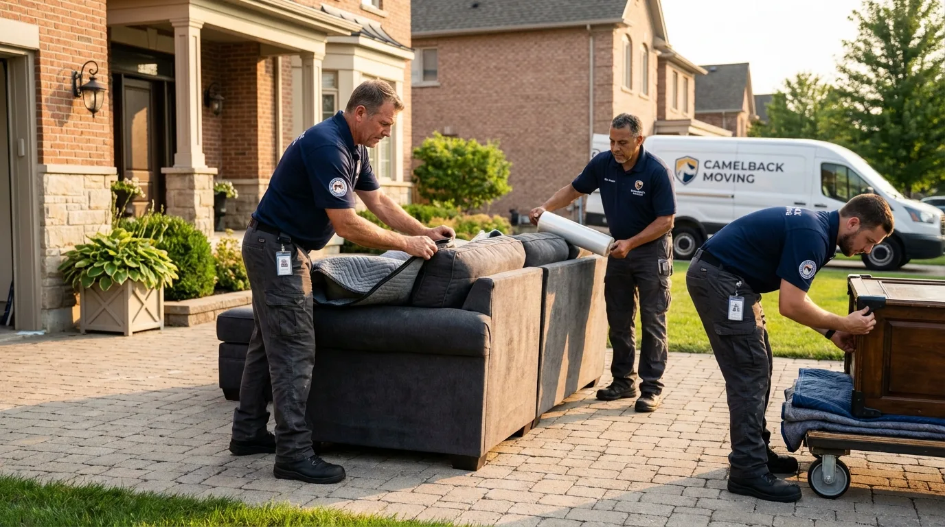 Large estate moving crew wrapping furniture in Lindsay, OK