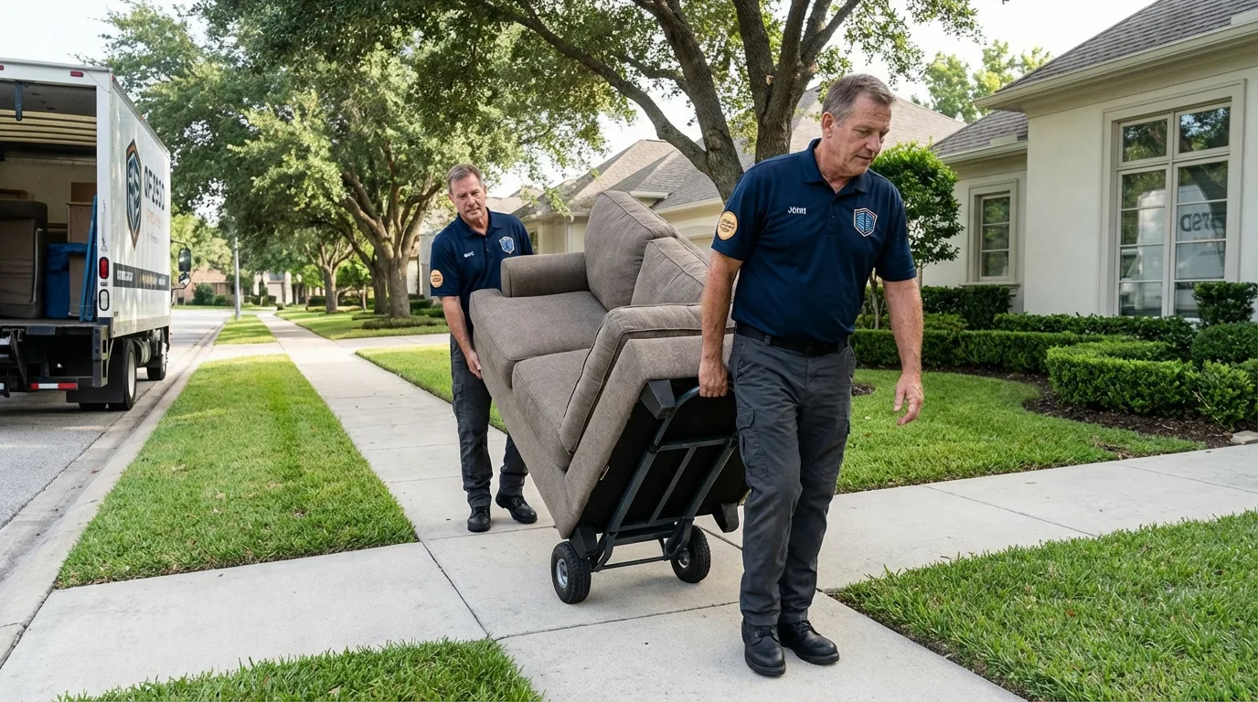 Local residential moving crew loading furniture in Lindsay, OK