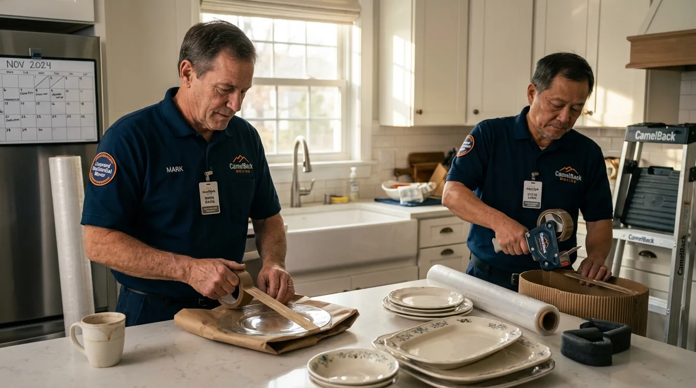 Professional crew packing kitchen dishware in Lindsay, OK